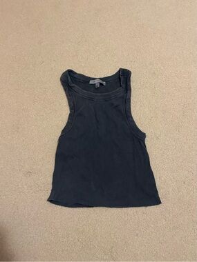 Ribbed Dark Grey High-Neck Tank Top